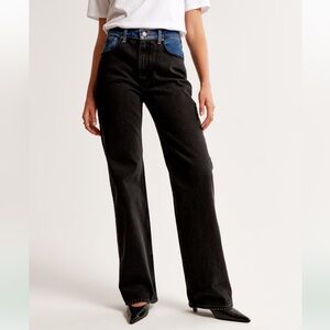 NWT Abercrombie & Fitch 90s Relaxed High Rise Jeans Two Tone Denim 34